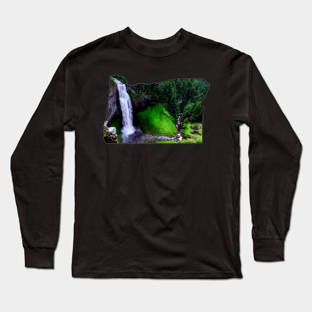 Oregon State Outline (Salt Creek Falls) Long Sleeve T-Shirt by gorff